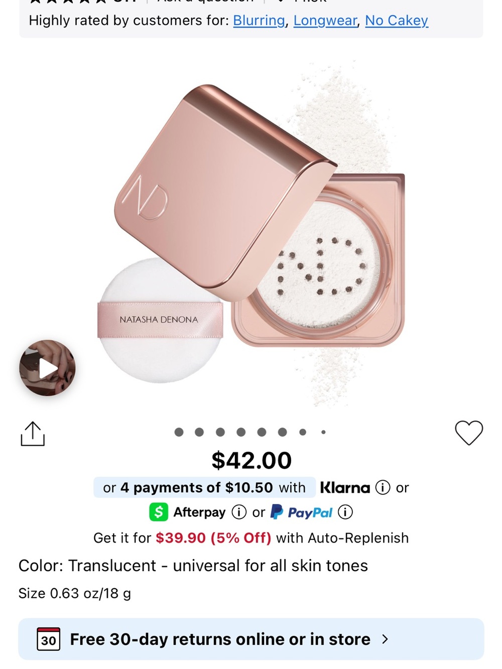 Natasha Denona Translucent Setting Powder in Rose Gold Compact